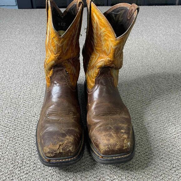 Ariat Mens Boots Size 9EE‎ Brown Gold Leather Pull On Square Toe Western - Picture 2 of 12